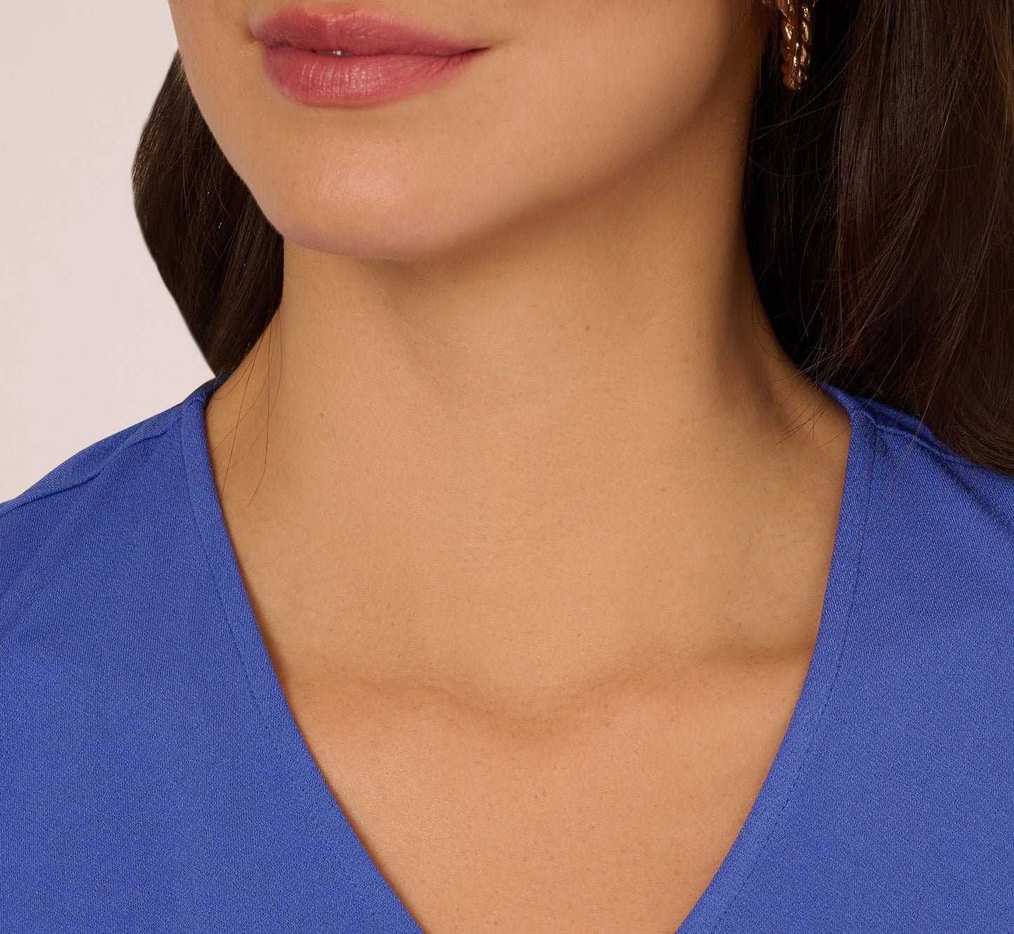 V-Neck Top With Pleated Flutter Sleeves In Amparo Blue