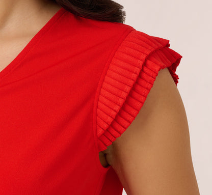 V-Neck Top With Pleated Flutter Sleeves In Valiant Poppy