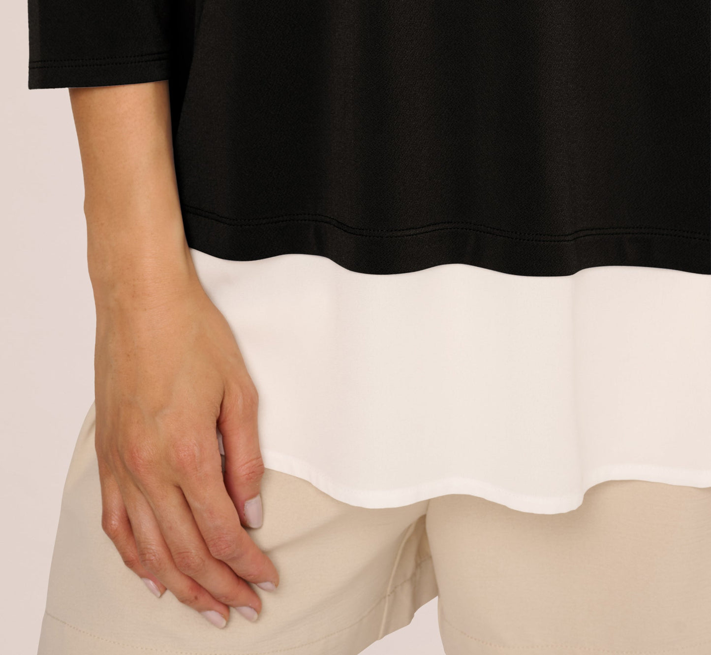 Three Quarter Sleeve Collared Twofer Sweater In Black Ivory