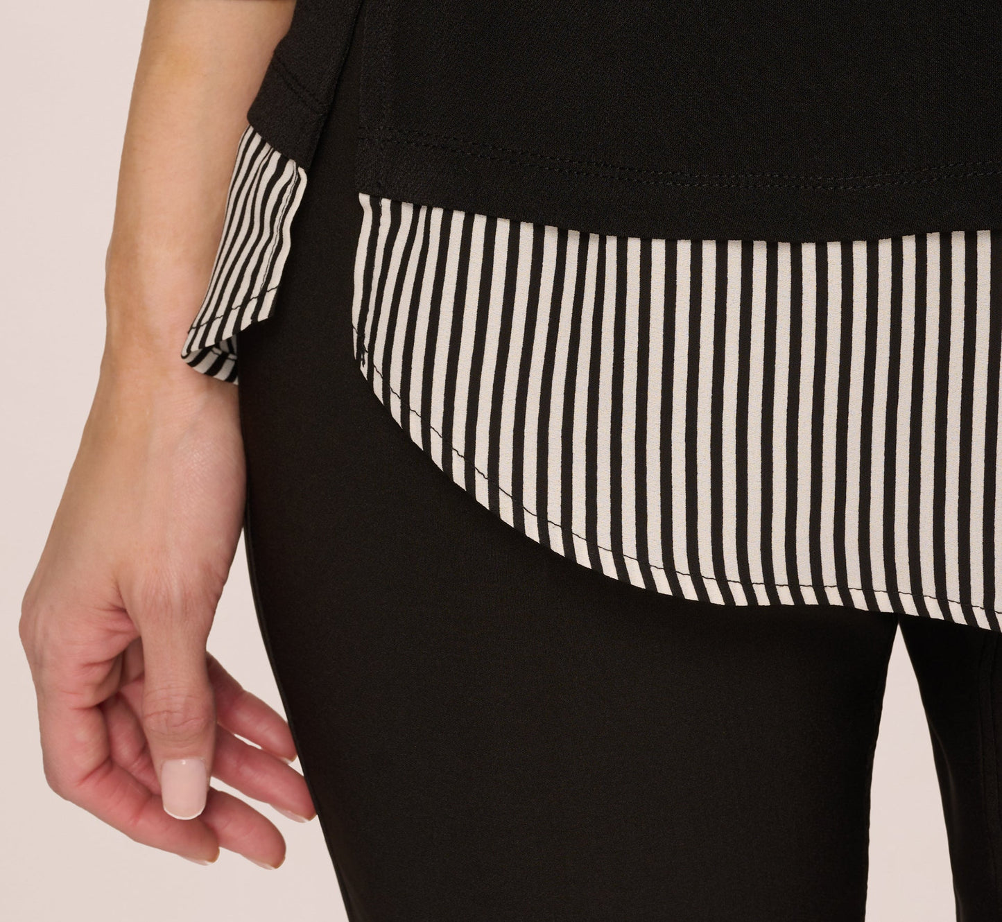 Three Quarter Sleeve Sweater With Button Down Accents In Blackw Black Ivorysmall Stripe