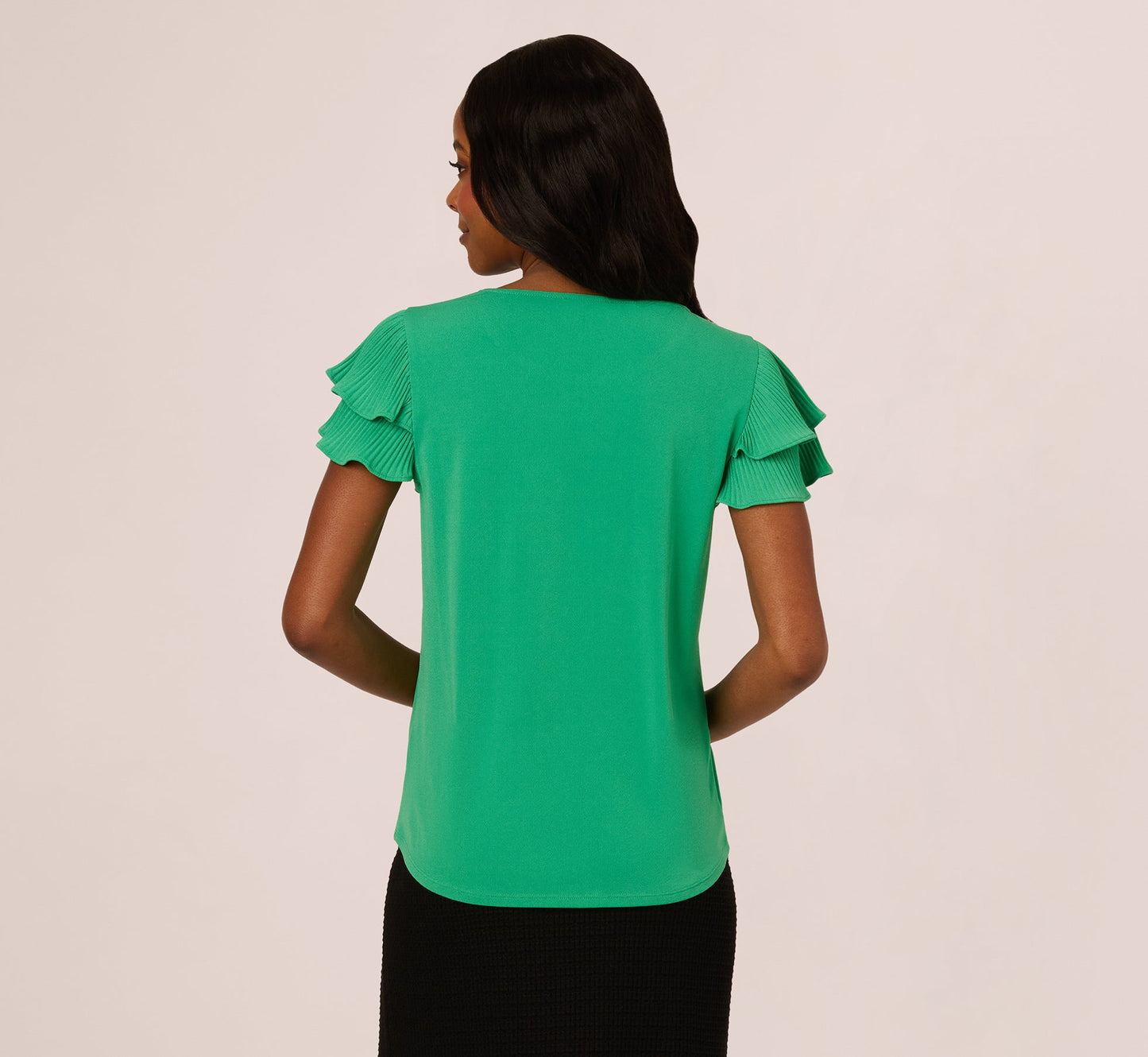 Double Flutter Sleeve Top With Pleated Details In Jelly Bean