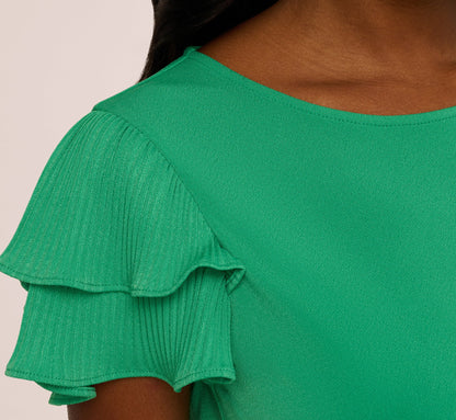 Double Flutter Sleeve Top With Pleated Details In Jelly Bean