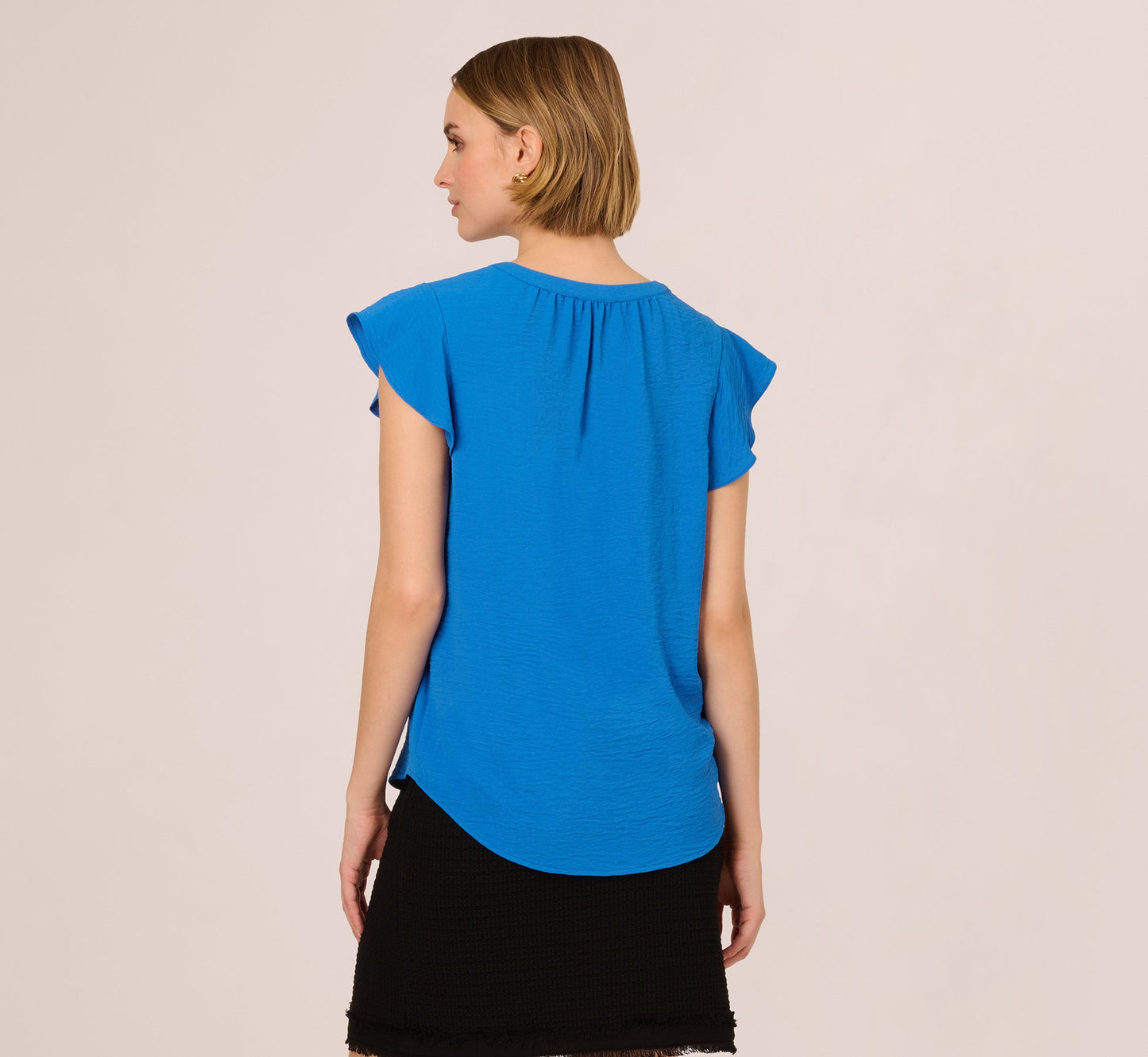 Flutter Sleeve Top With Notched Neck In Egyptian Blue