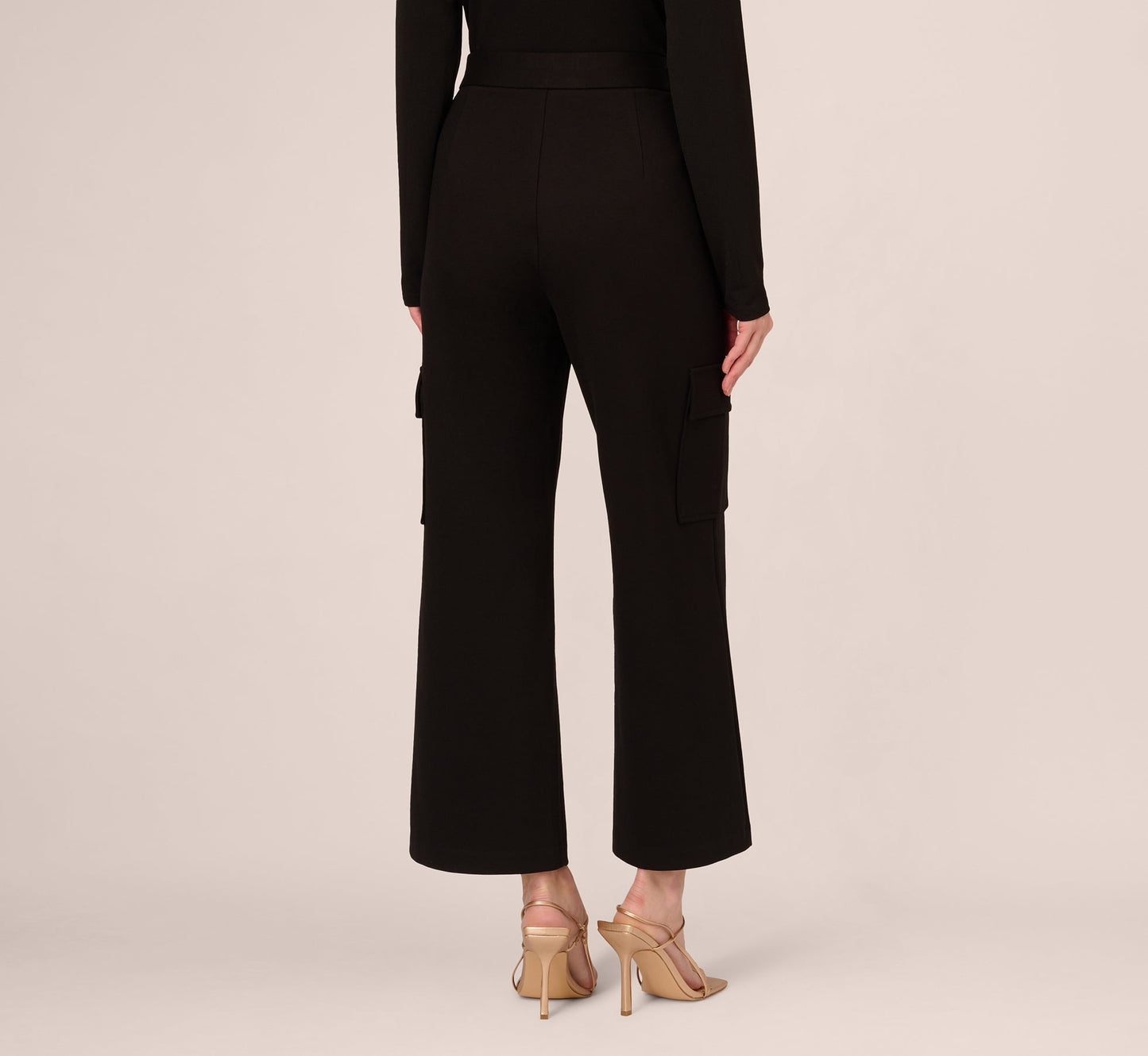 Ponte Knit Wide Leg Cargo Pant In Black