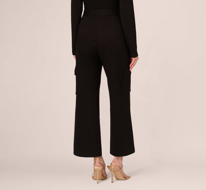 Ponte Knit Wide Leg Cargo Pant In Black