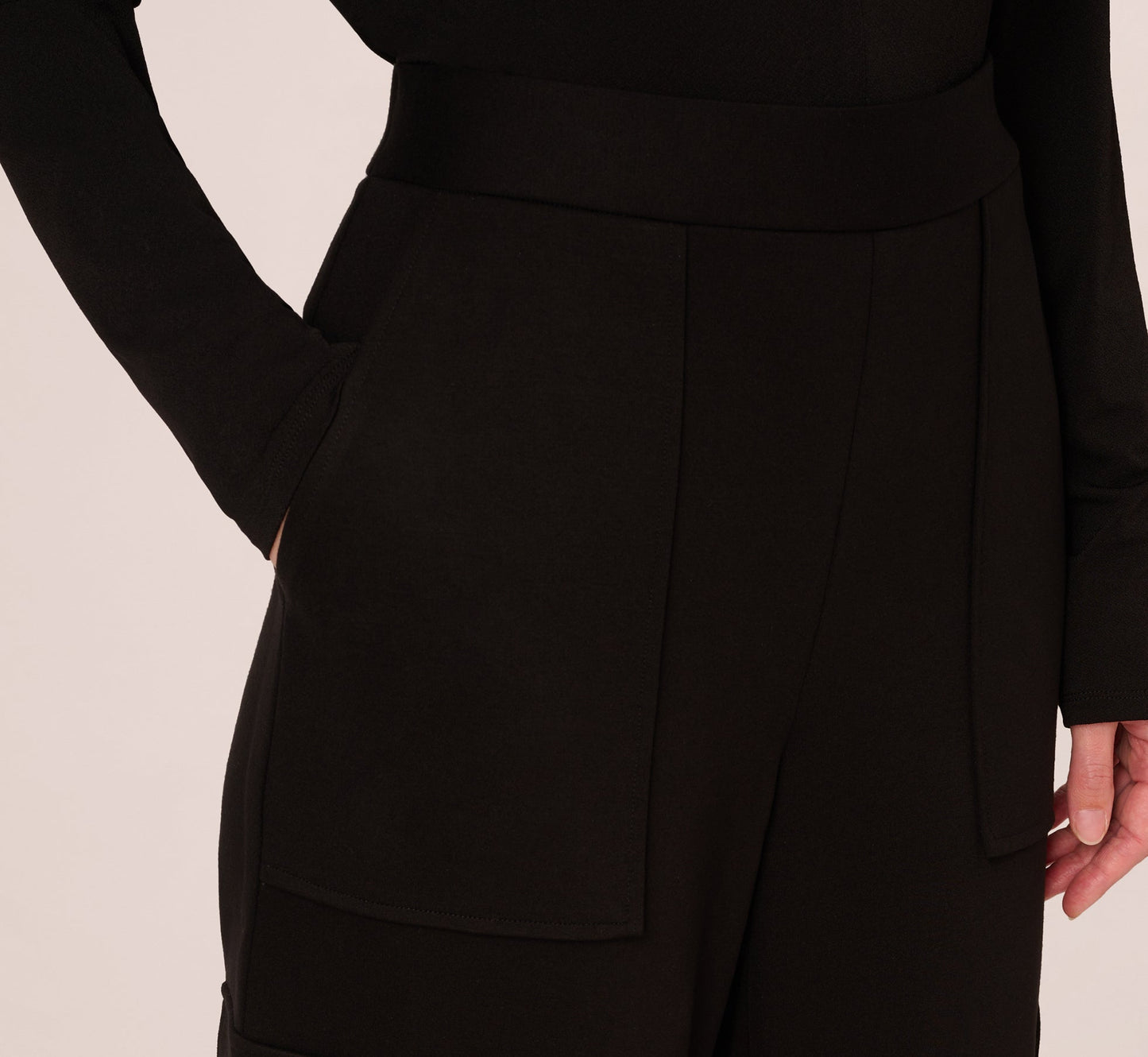 Ponte Knit Wide Leg Cargo Pant In Black