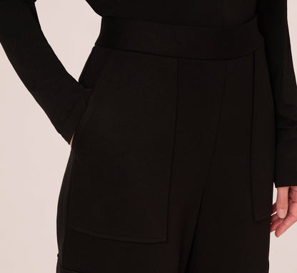 Ponte Knit Wide Leg Cargo Pant In Black