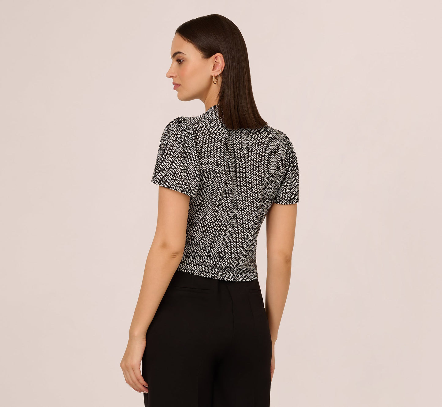 Flutter Sleeve Ruched Front Printed Top In Black Cloud Carnation