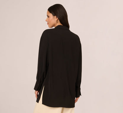 Long Sleeve Button Front Airflow Blouse In Black