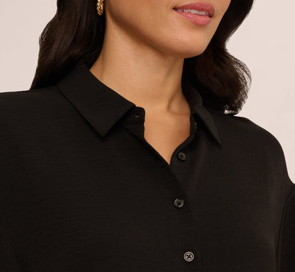 Long Sleeve Button Front Airflow Blouse In Black