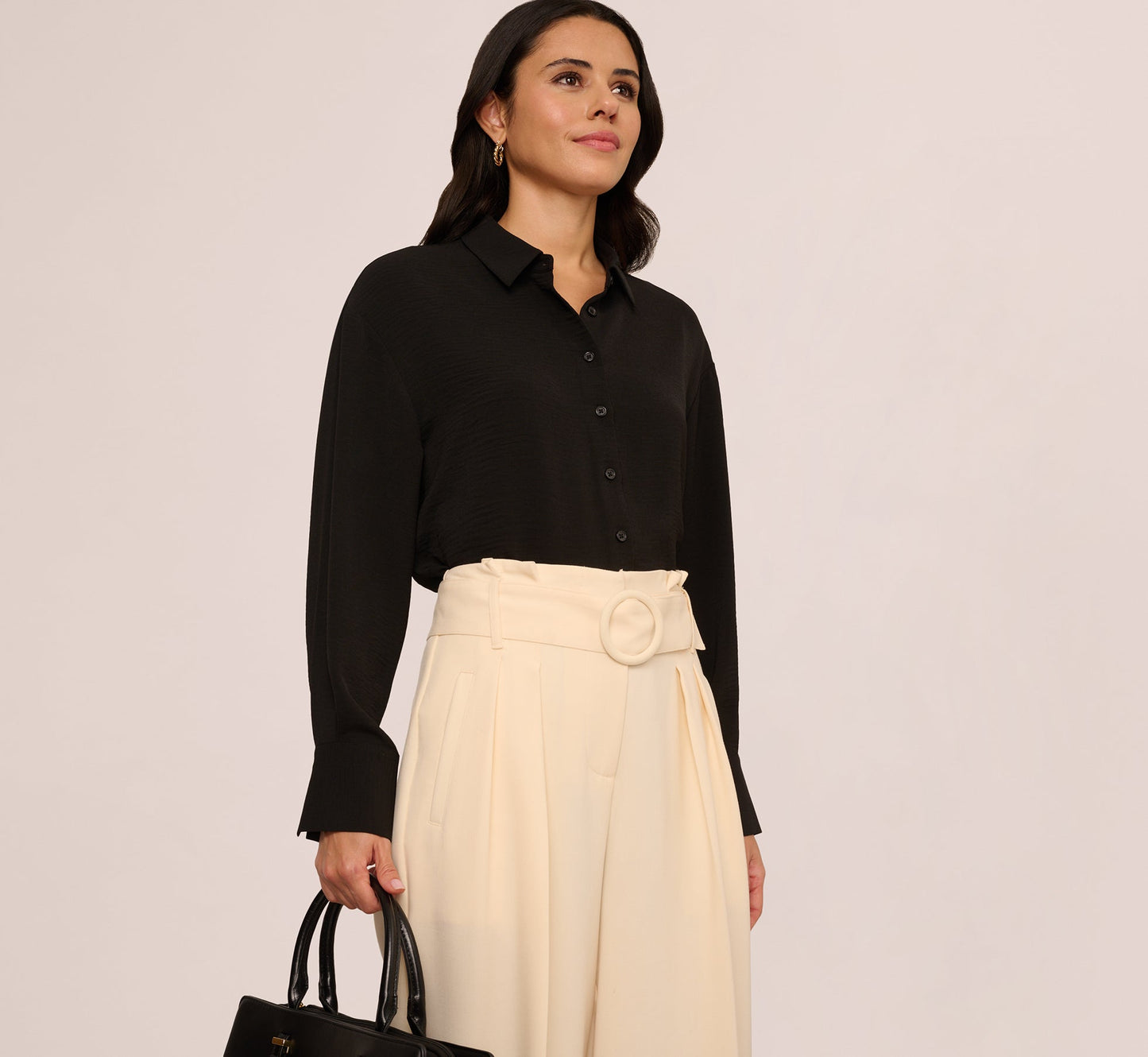 Long Sleeve Button Front Airflow Blouse In Black