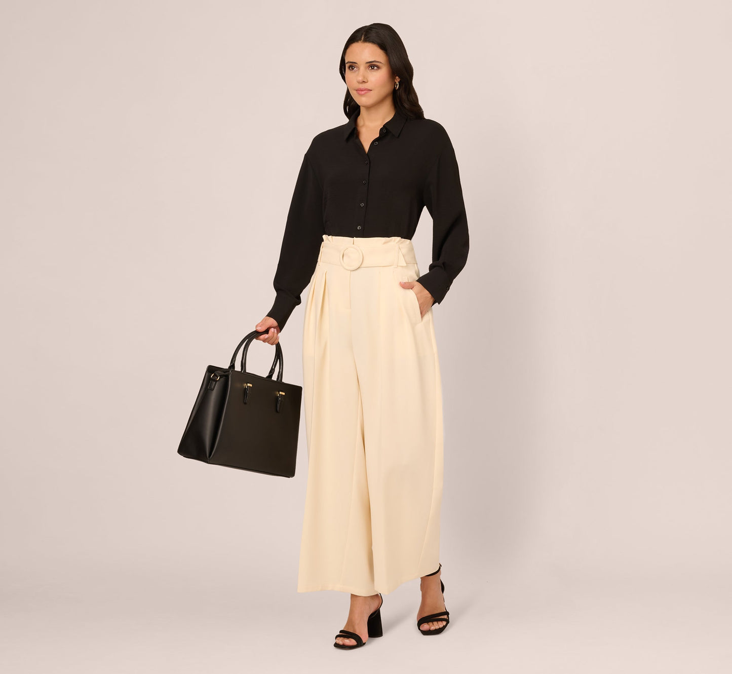 Long Sleeve Button Front Airflow Blouse In Black