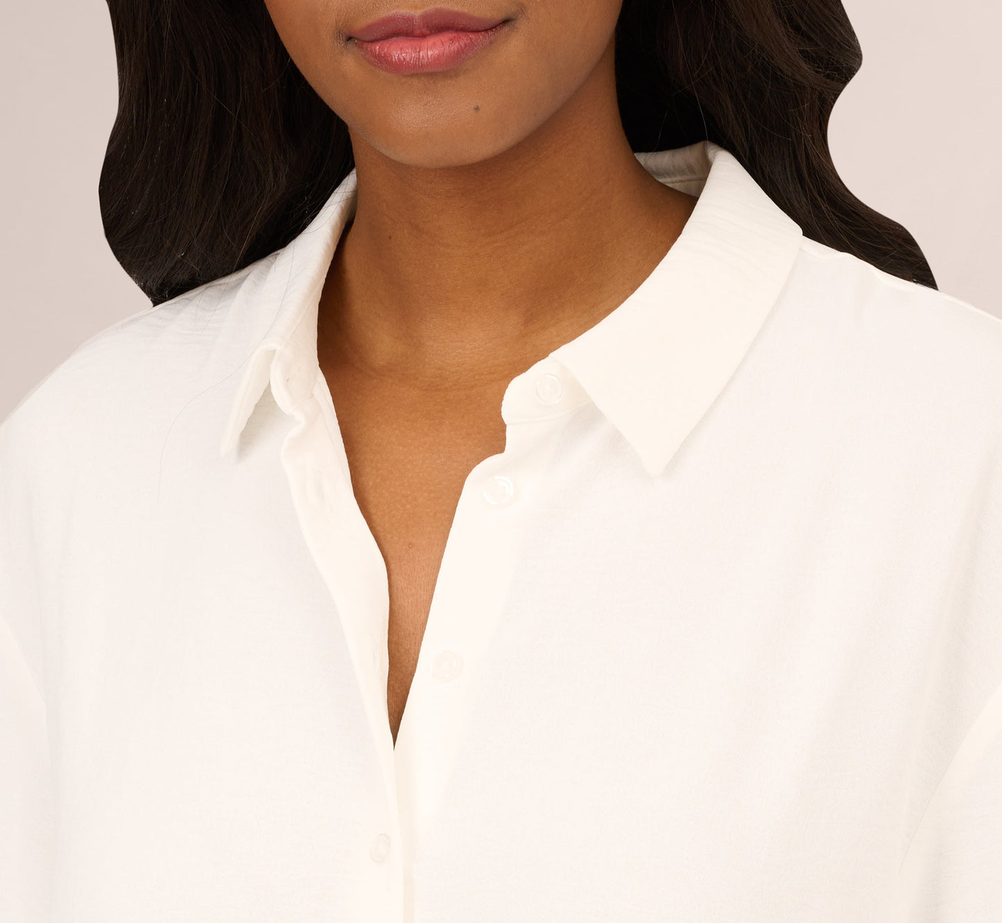 Long Sleeve Button Front Airflow Blouse In Ivory