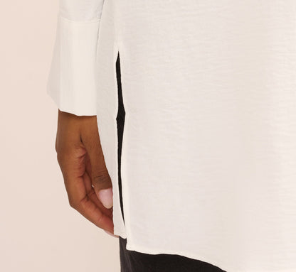 Long Sleeve Button Front Airflow Blouse In Ivory