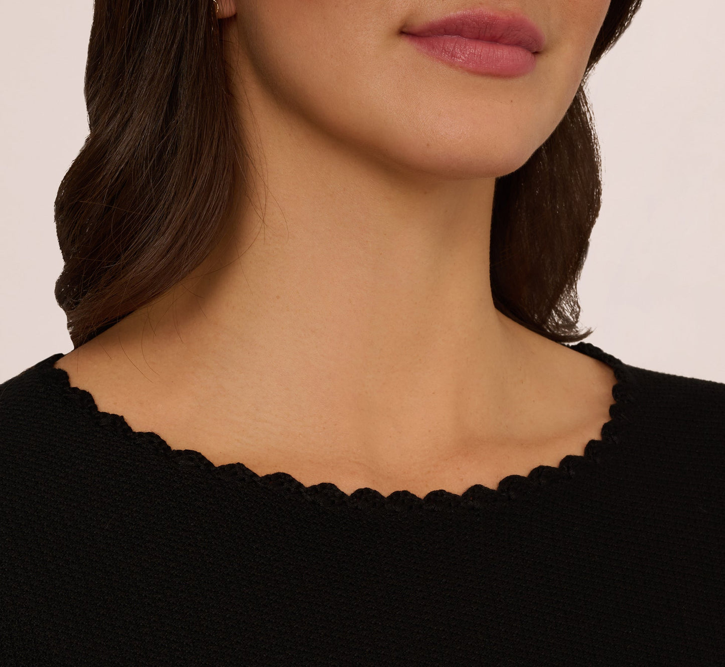 Cap Sleeve Crochet Scallop Sweater Top In Black