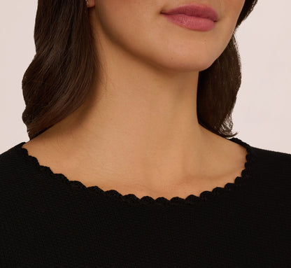 Cap Sleeve Crochet Scallop Sweater Top In Black