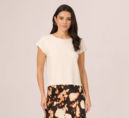 Cap Sleeve Crochet Scallop Sweater Top In Ivory