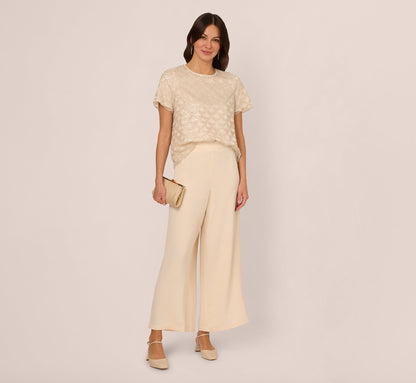 Short Sleeve Sequin Overlay Top In Pale Taupe