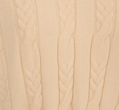 V Neck High Low Cable Knit Sweater In Cream Blue Moon