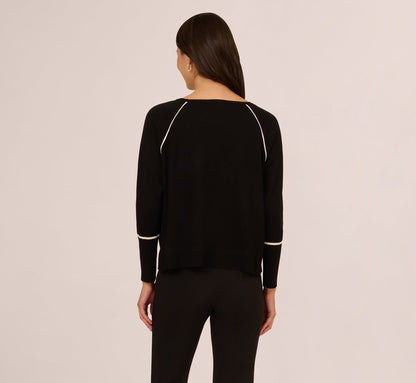 Boat Neck Slouchy Dolman Sleeve Raglan Sweater In Black Ivory