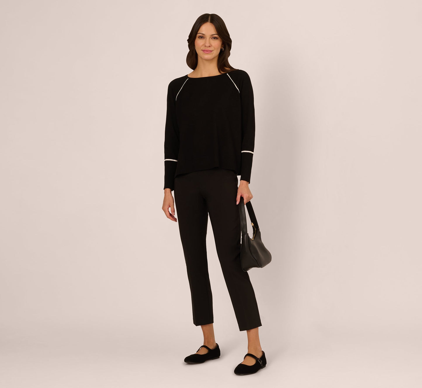 Boat Neck Slouchy Dolman Sleeve Raglan Sweater In Black Ivory