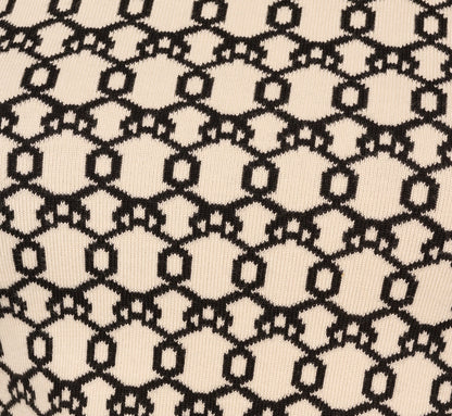 Short Sleeve Chain Patterned Knit Top In Cream Black Double Chain Link