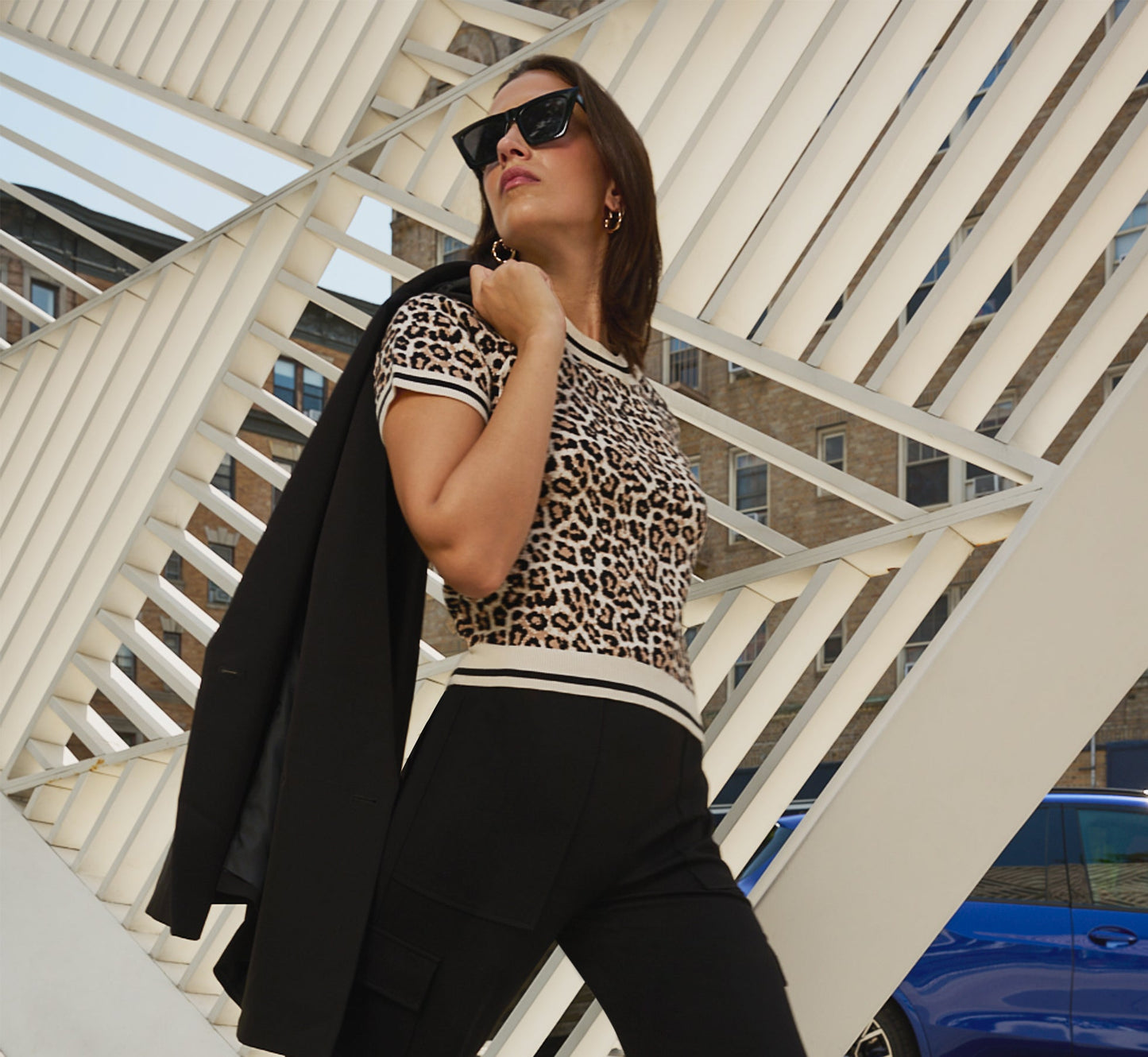 Short Sleeve Chain Patterned Knit Top In Bengal Cheetah