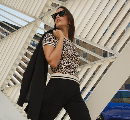 Short Sleeve Chain Patterned Knit Top In Bengal Cheetah