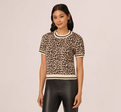 Short Sleeve Chain Patterned Knit Top In Bengal Cheetah