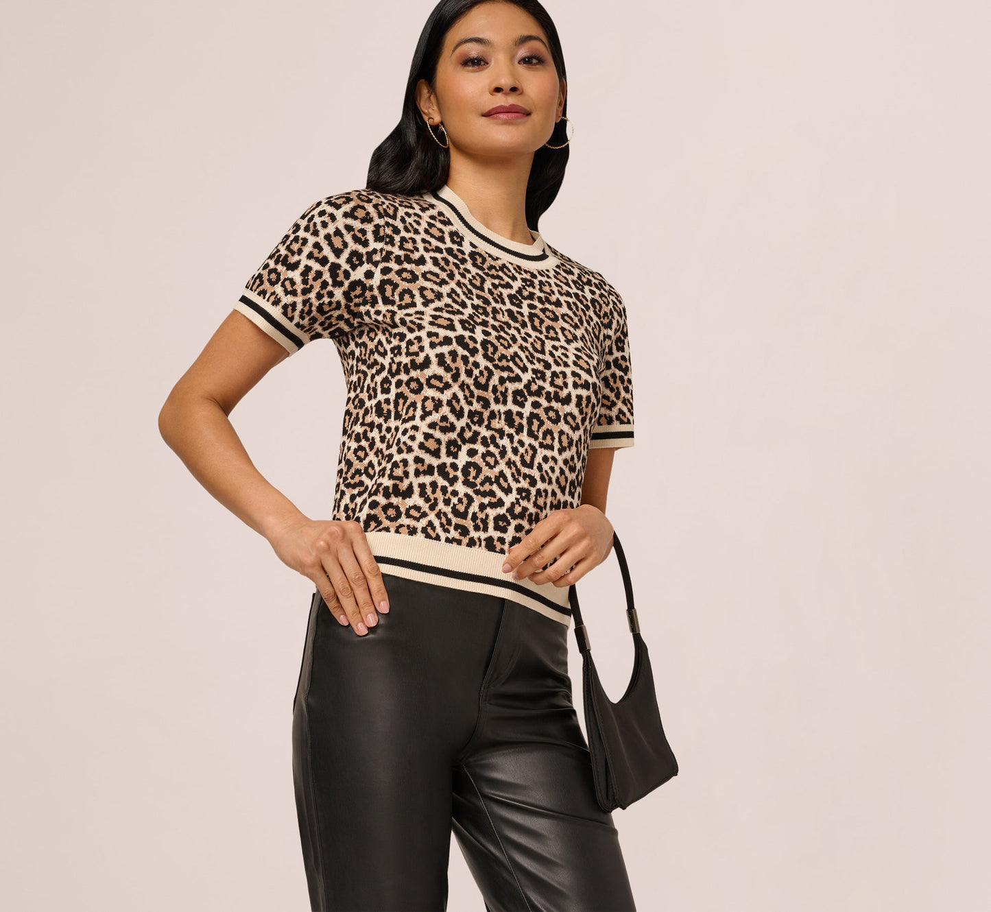 Short Sleeve Chain Patterned Knit Top In Bengal Cheetah