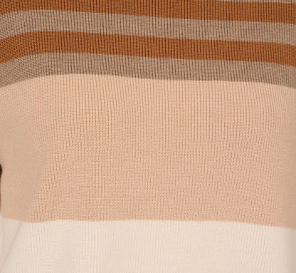 Drop Shoulder Boat Neck Color Blocked Sweater In Camel Ht Oatmeal Block Multi