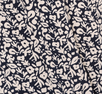 Bubble Sleeve Printed Tie Waist Top In Navy Stencil