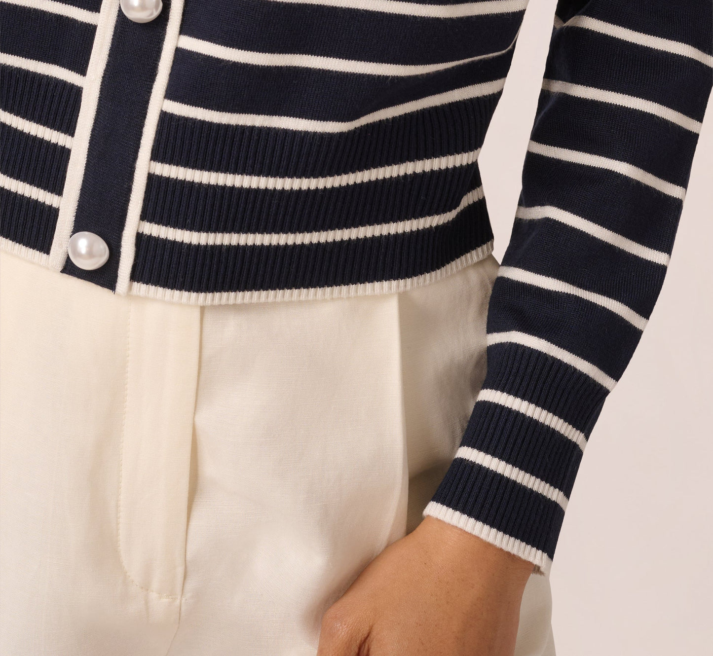 Long Sleeve Sailor Collar Pullover Sweater In Navy Ivory