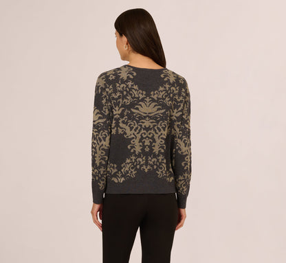Drop Shoulder Metallic Knit Sweater In Slate Grey Gold