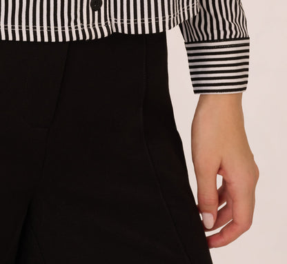 Long Sleeve Cropped Striped Blouse In Black Ivory Small Stripe