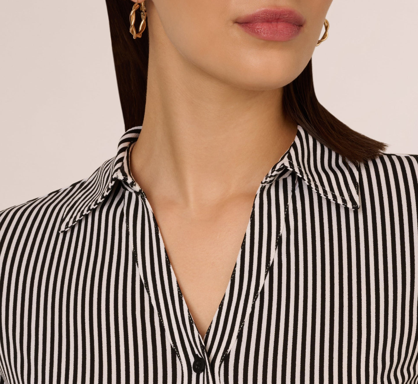 Long Sleeve Cropped Striped Blouse In Black Ivory Small Stripe