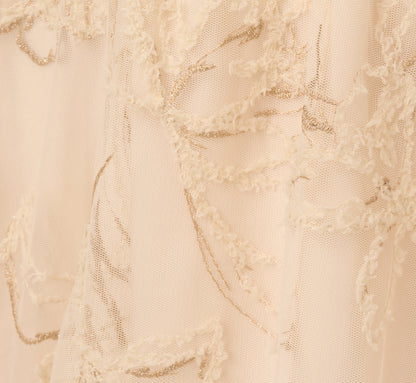 Floral Mesh Overlay A Line Midi Skirt In Ivory