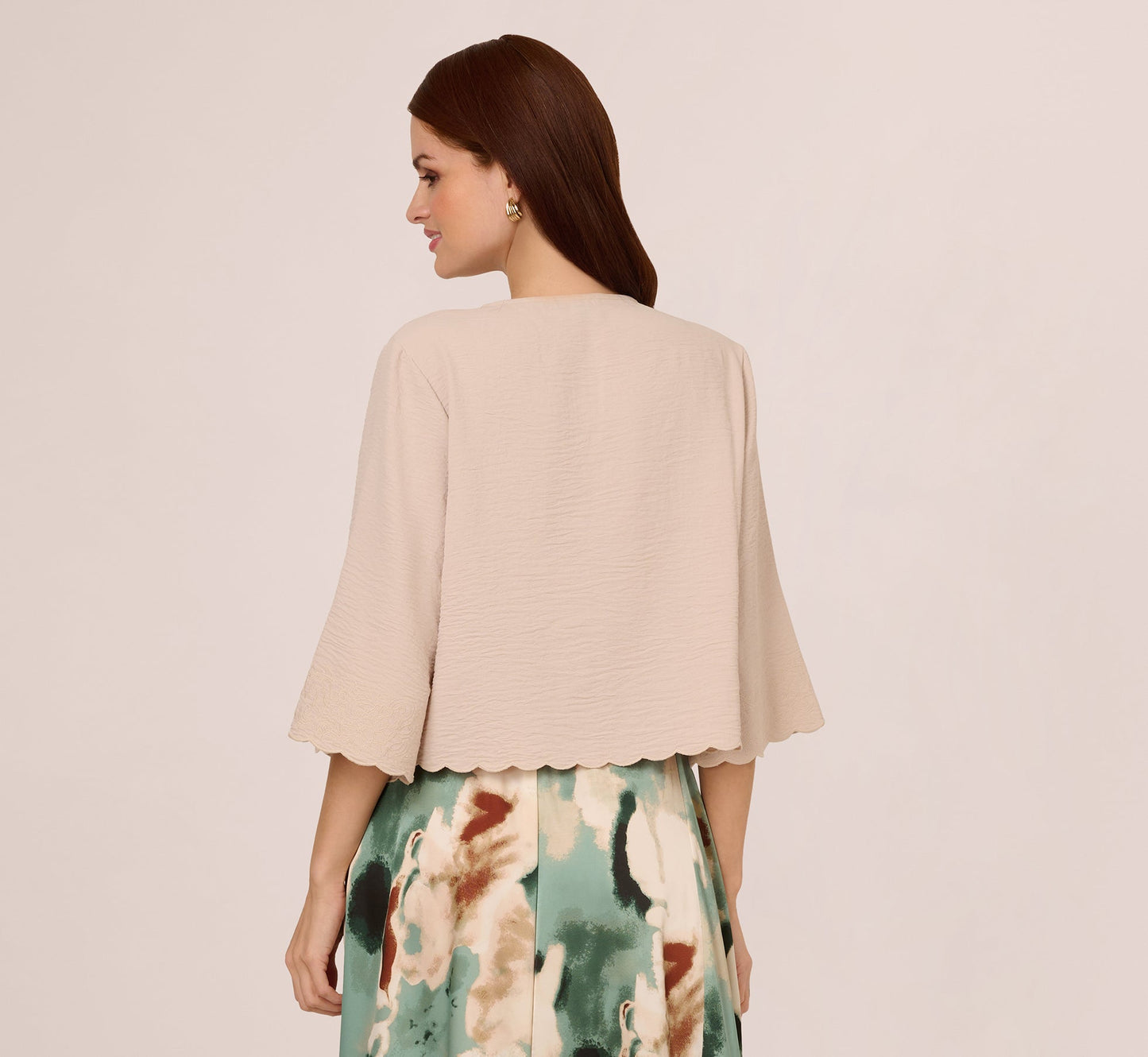 V Neck Bell Sleeve Tie Front Top In Pebble