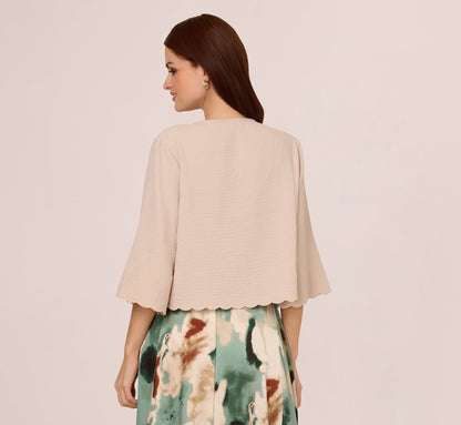 V Neck Bell Sleeve Tie Front Top In Pebble