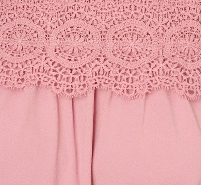 Flutter Sleeve Lace Yoke Trapeze Top In Pink Nectar