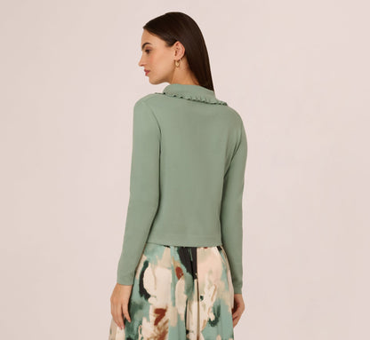 Ruffle Sailor Collar Cardigan In Sage Milieu