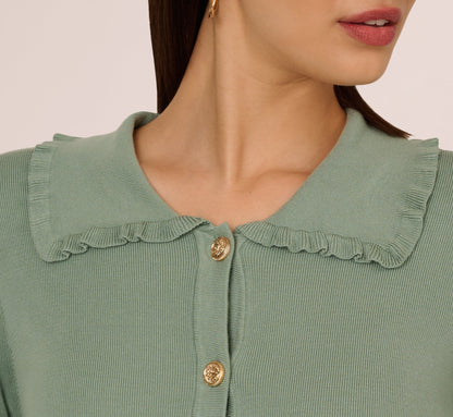 Ruffle Sailor Collar Cardigan In Sage Milieu