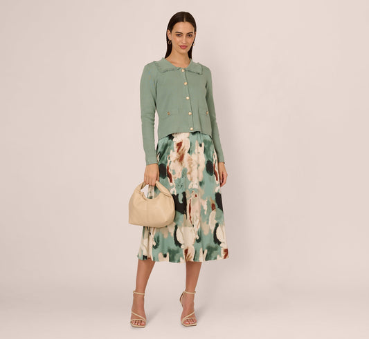 Ruffle Sailor Collar Cardigan In Sage Milieu