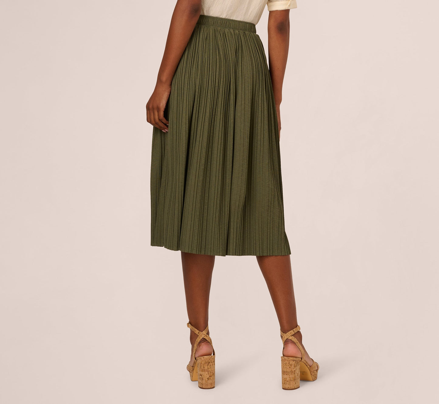Micropleated Printed A Line Midi Skirt In Olivine