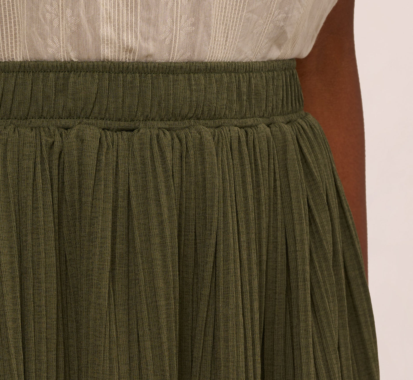 Micropleated Printed A Line Midi Skirt In Olivine