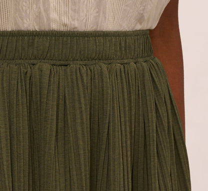 Micropleated Printed A Line Midi Skirt In Olivine