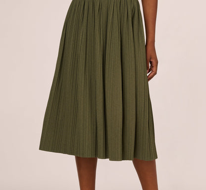 Micropleated Printed A Line Midi Skirt In Olivine