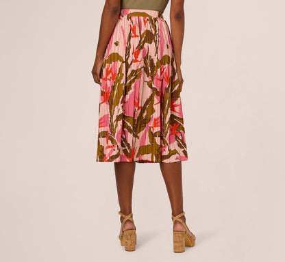 Micropleated Printed A Line Midi Skirt In Pale Mauve Botanic Flora