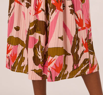 Micropleated Printed A Line Midi Skirt In Pale Mauve Botanic Flora