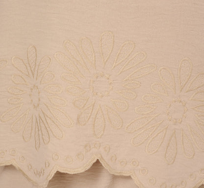 Flutter Sleeve Embroidery Scalloped Hem Top In Bamboo Wood